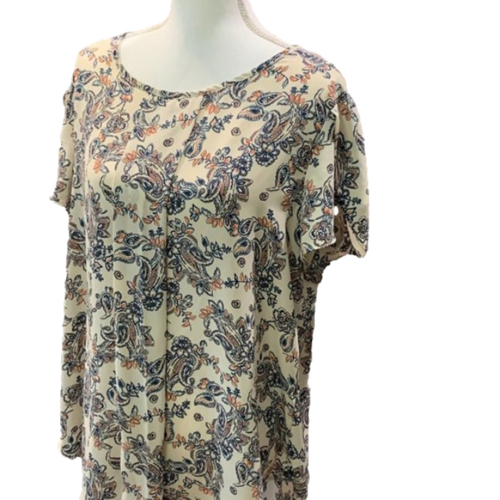 CATO Woman Ivory Blouse with Blue & Orange Top